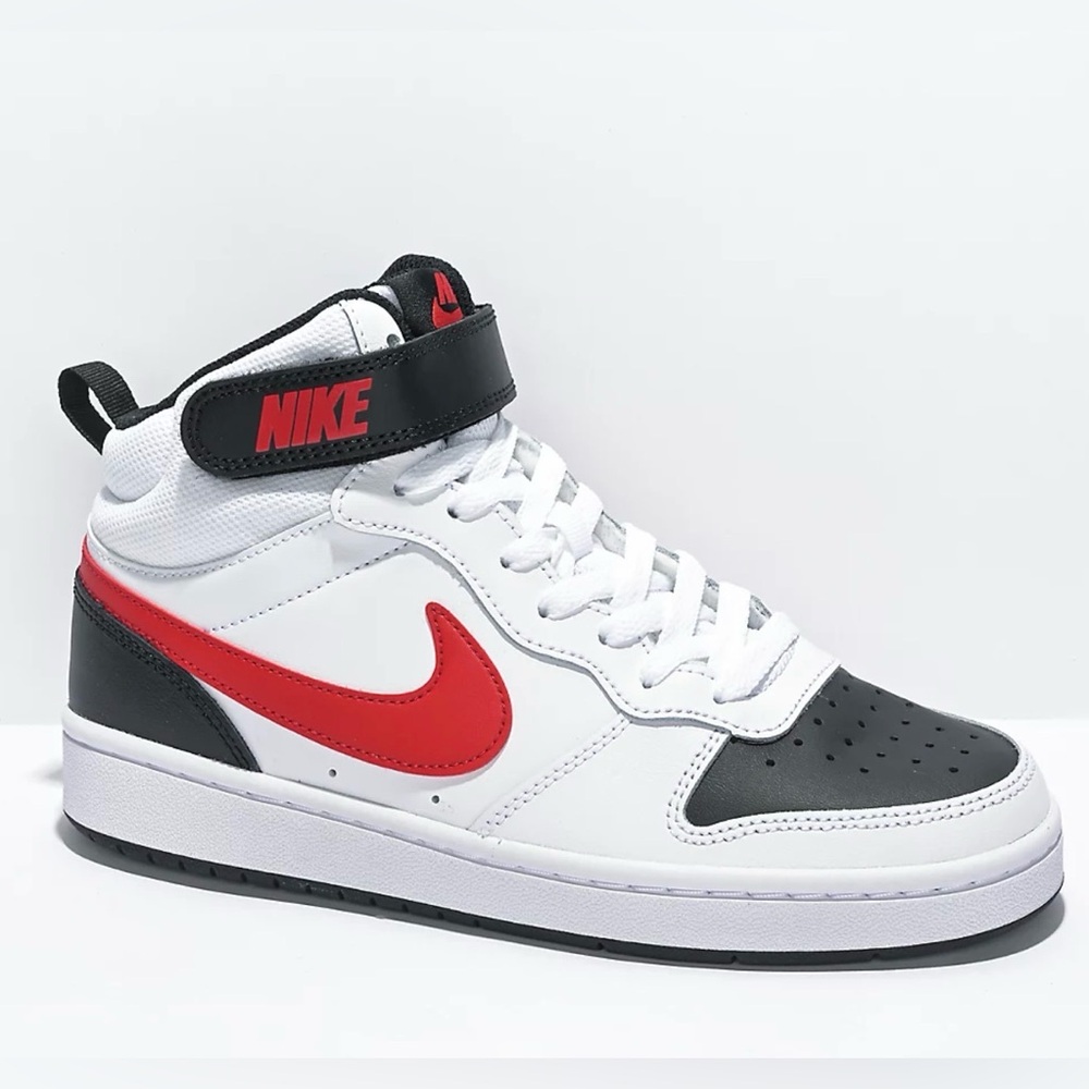 New Big Kids Nike Court Borough Mid 2 Bred Sneaker University white Red/Black 4